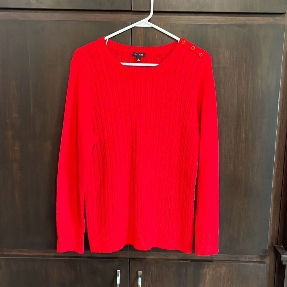 Talbots Red Cable Knit Button Shoulder Sweater Large - Picture 2 of 6